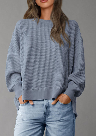 PRETTYGARDEN Oversized Sweatshirt for Women Fashion Crewneck Long Sleeve Pullover Waffle Knit Tops Fall Trendy Clothes