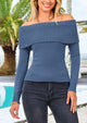 Off-Shoulder Y2K Long Sleeve Ribbed Knit Fitted Sweaters