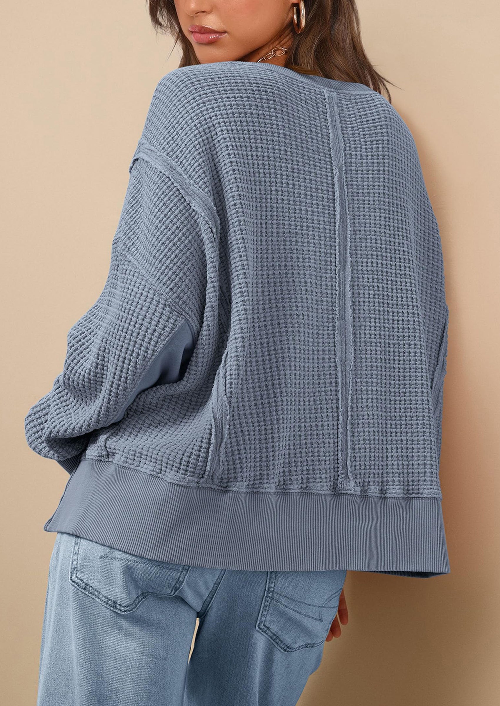PRETTYGARDEN Oversized Sweatshirt for Women Fashion Crewneck Long Sleeve Pullover Waffle Knit Tops Fall Trendy Clothes
