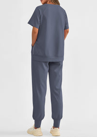 Casual Short Sleeve Tops High Waisted Sweatpants Two Piece Sets