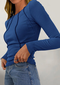 Long Sleeved Crop Exposed Casual T-Shirt