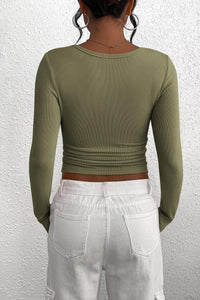 Long Sleeve Henley Button Down Ribbed Knit Slim Fit Casual T-shirts