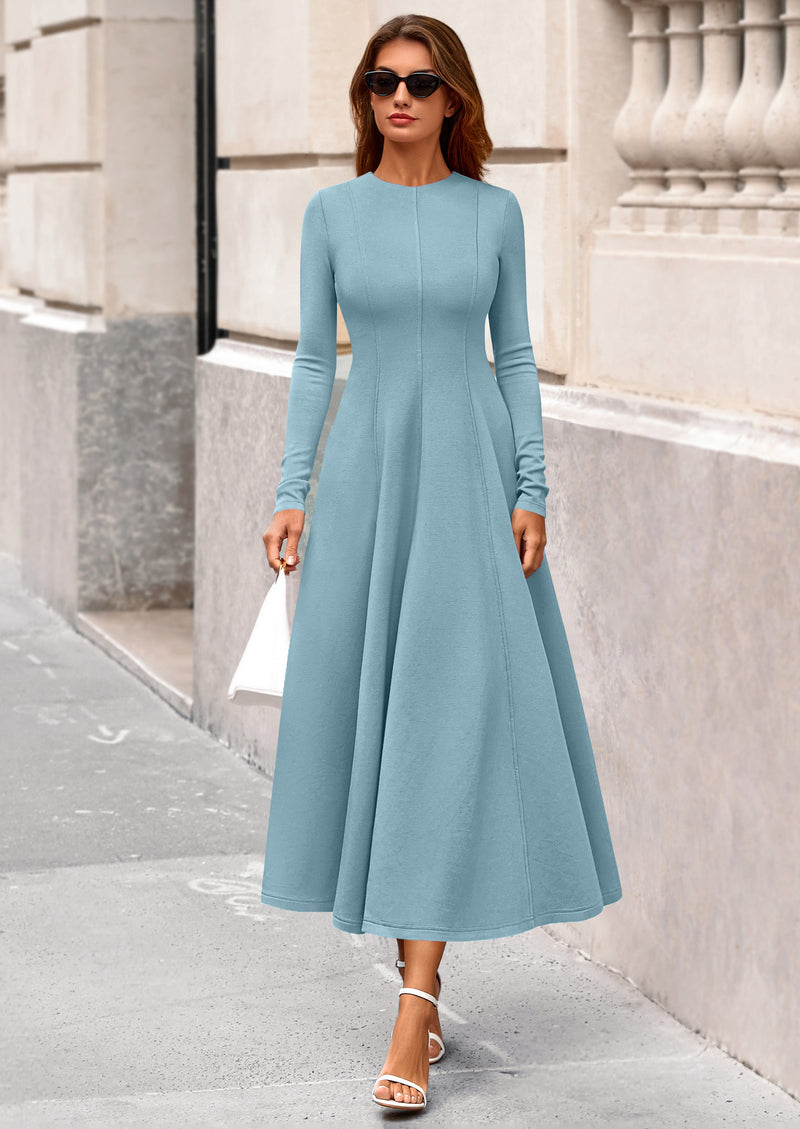 PRETTYGARDEN Women's Fall Long Sleeve Midi Dress Casual Elegant Ruffle Flowy A Line Swing Cocktail Party Dresses