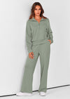 PRETTYGARDEN Women's 2 Piece Outfits Casual Lapel Half Zip Sweatshirts And Wide Leg Pants Tracksuit Sets
