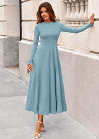 PRETTYGARDEN Women's Fall Long Sleeve Midi Dress Casual Elegant Ruffle Flowy A Line Swing Cocktail Party Dresses