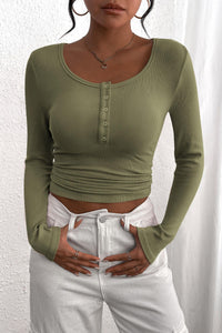 Long Sleeve Henley Button Down Ribbed Knit Slim Fit Casual T-shirts