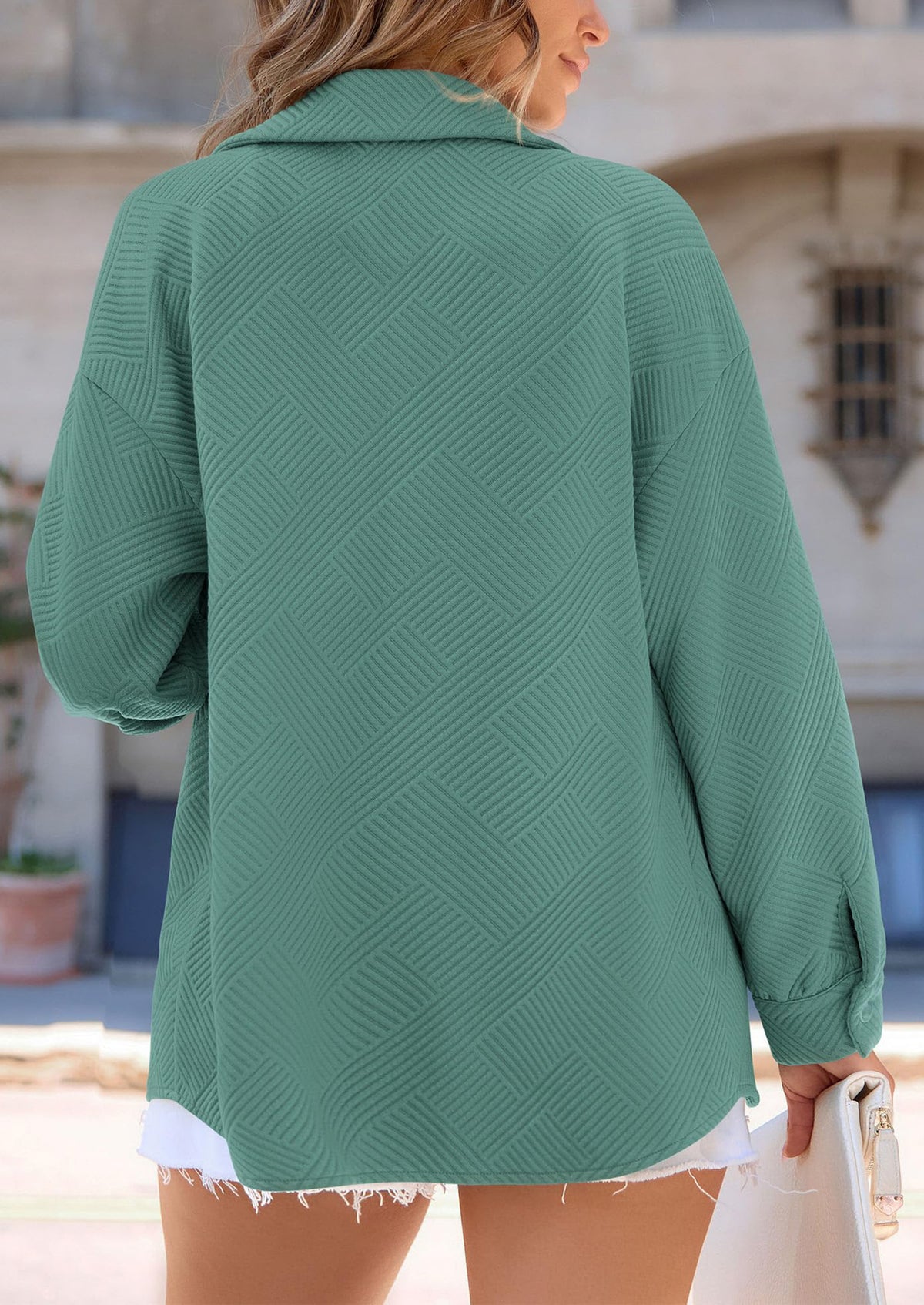 Button Down Collared Long Sleeve Textured Casual Shacket Jackets