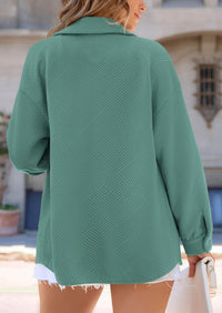 Button Down Collared Long Sleeve Textured Casual Shacket Jackets