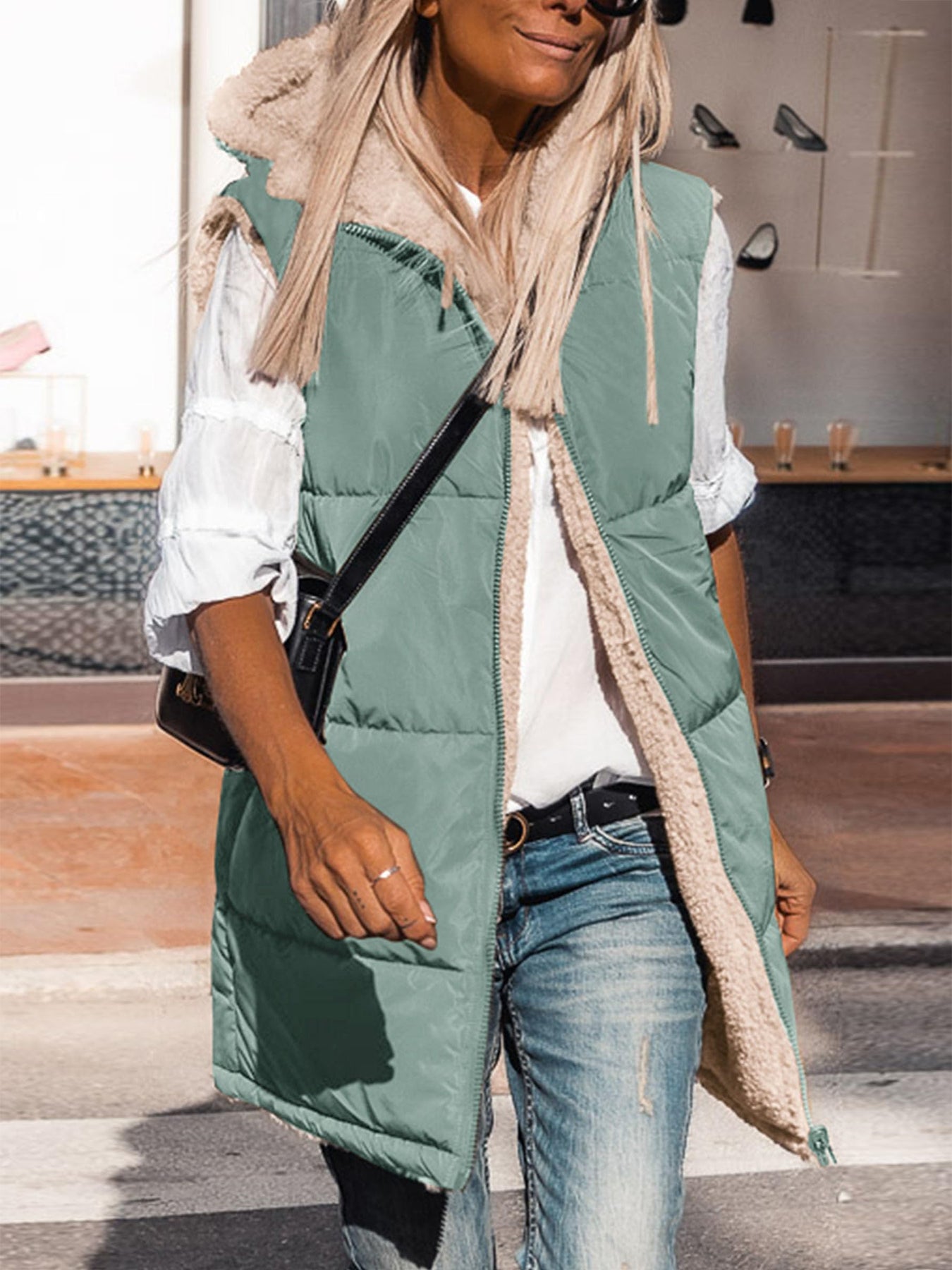 PRETTYGARDEN Womens Fall Reversible Vests Sleeveless Fleece Jacket Zip Up Hoodie Pockets Long Warm Winter Coat Outerwear