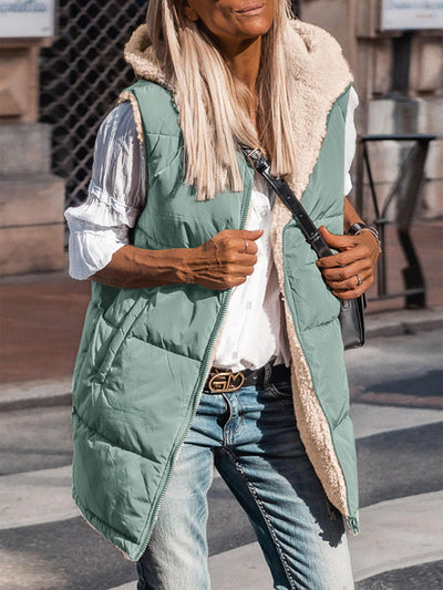 PRETTYGARDEN Womens Fall Reversible Vests Sleeveless Fleece Jacket Zip Up Hoodie Pockets Long Warm Winter Coat Outerwear