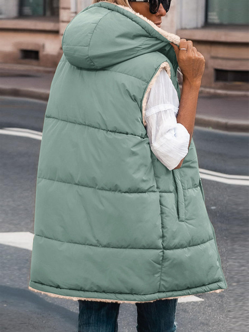 PRETTYGARDEN Womens Fall Reversible Vests Sleeveless Fleece Jacket Zip Up Hoodie Pockets Long Warm Winter Coat Outerwear