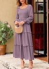 PRETTYGARDEN Women Fall Long Sleeve Smocked Maxi Dress Casual Square Neck Swiss Dot Tiered Ruffle Flowy Spring Pocket Dresses
