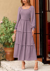 PRETTYGARDEN Women Fall Long Sleeve Smocked Maxi Dress Casual Square Neck Swiss Dot Tiered Ruffle Flowy Spring Pocket Dresses
