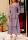 PRETTYGARDEN Women Fall Long Sleeve Smocked Maxi Dress Casual Square Neck Swiss Dot Tiered Ruffle Flowy Spring Pocket Dresses