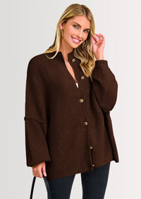 PRETTYGARDEN Women's Winter Button Down Cardigan Sweaters Mock Neck Lantern Long Sleeve Chunky Knit Jacket Trendy Outerwear