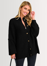 PRETTYGARDEN Women's Winter Button Down Cardigan Sweaters Mock Neck Lantern Long Sleeve Chunky Knit Jacket Trendy Outerwear