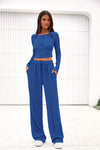 PRETTYGARDEN Women's Fall Trendy 2 Piece Outfits Lounge Sets Long Sleeve Top Henley Shirts Wide Leg Pants Travel Clothes