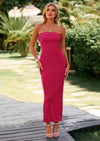 PRETTYGARDEN Women's Bodycon Maxi Tube Dress Ribbed Strapless Side Slit Long Going Out Casual Elegant Party Dresses