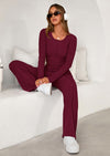 PRETTYGARDEN Women's Fall Trendy 2 Piece Outfits Lounge Sets Long Sleeve Top Henley Shirts Wide Leg Pants Travel Clothes