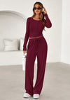 PRETTYGARDEN Women's Fall Trendy 2 Piece Outfits Lounge Sets Long Sleeve Top Henley Shirts Wide Leg Pants Travel Clothes