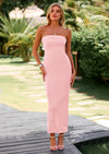 PRETTYGARDEN Women's Bodycon Maxi Tube Dress Ribbed Strapless Side Slit Long Going Out Casual Elegant Party Dresses