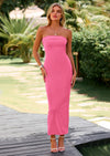 PRETTYGARDEN Women's Bodycon Maxi Tube Dress Ribbed Strapless Side Slit Long Going Out Casual Elegant Party Dresses