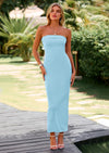 PRETTYGARDEN Women's Bodycon Maxi Tube Dress Ribbed Strapless Side Slit Long Going Out Casual Elegant Party Dresses