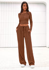 PRETTYGARDEN Women's Fall Trendy 2 Piece Outfits Lounge Sets Long Sleeve Top Henley Shirts Wide Leg Pants Travel Clothes