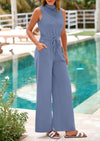 PRETTYGARDEN Jumpsuits Dressy Outfits Casual Sleeveless Mock Neck Wide Leg Pants Rompers