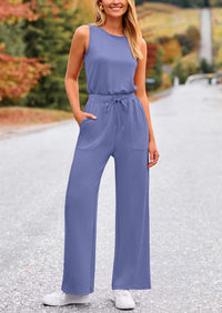 Summer One Piece Outfits Sleeveless Wide Leg Long Pants Jumpsuits