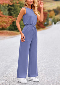 Summer One Piece Outfits Sleeveless Wide Leg Long Pants Jumpsuits