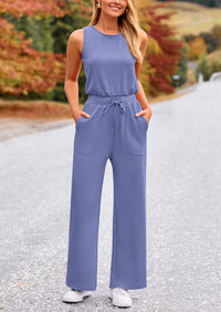 Summer One Piece Outfits Sleeveless Wide Leg Long Pants Jumpsuits