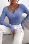 PRETTYGARDEN Women's Spring Fall Long Sleeve Henley T Shirts Button Ribbed Knit Slim Fit Casual Basic Tops Blouse