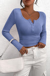 PRETTYGARDEN Women's Spring Fall Long Sleeve Henley T Shirts Button Ribbed Knit Slim Fit Casual Basic Tops Blouse