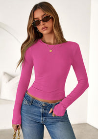 PRETTYGARDEN Womens Summer Fall Long Sleeve Shirts Ribbed Knit Fitted Basic Tee Going Out Tops Underscrub Casual Outfits