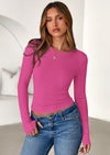 PRETTYGARDEN Womens Summer Fall Long Sleeve Shirts Ribbed Knit Fitted Basic Tee Going Out Tops Underscrub Casual Outfits