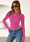 PRETTYGARDEN Womens Summer Fall Long Sleeve Shirts Ribbed Knit Fitted Basic Tee Going Out Tops Underscrub Casual Outfits