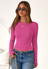 PRETTYGARDEN Womens Summer Fall Long Sleeve Shirts Ribbed Knit Fitted Basic Tee Going Out Tops Underscrub Casual Outfits