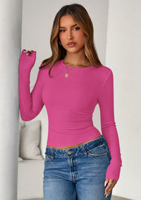 PRETTYGARDEN Womens Summer Fall Long Sleeve Shirts Ribbed Knit Fitted Basic Tee Going Out Tops Underscrub Casual Outfits