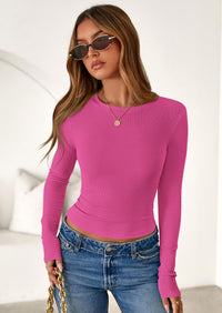 PRETTYGARDEN Womens Summer Fall Long Sleeve Shirts Ribbed Knit Fitted Basic Tee Going Out Tops Underscrub Casual Outfits