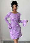 PRETTYGARDEN Women's Floral Embroidered Dress Fall Long Bell Sleeve Ribbon Flower Mini Short Mesh Bodycon Party Dresses