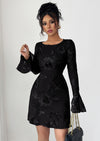 PRETTYGARDEN Women's Floral Embroidered Dress Fall Long Bell Sleeve Ribbon Flower Mini Short Mesh Bodycon Party Dresses