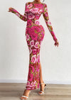 PRETTYGARDEN Bodycon Maxi Dress Fall Floral Long Sleeve Sexy Mesh Cocktail Wedding Guest Long Dresses