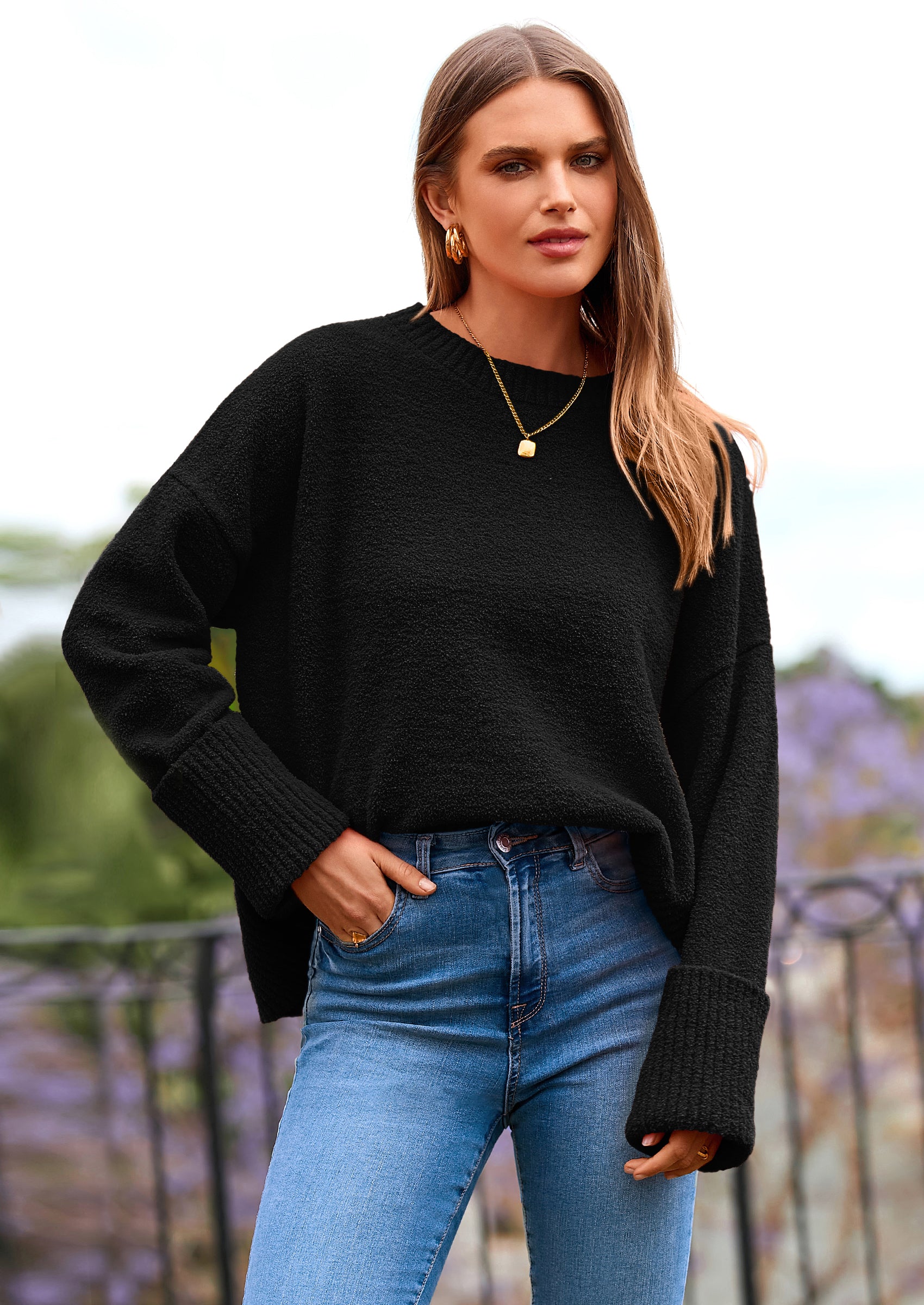 PRETTYGARDEN Women's Fall Oversized Sweaters Casual Crewneck Pullover Long Sleeve Fuzzy Chunky Knit Tops Blouse
