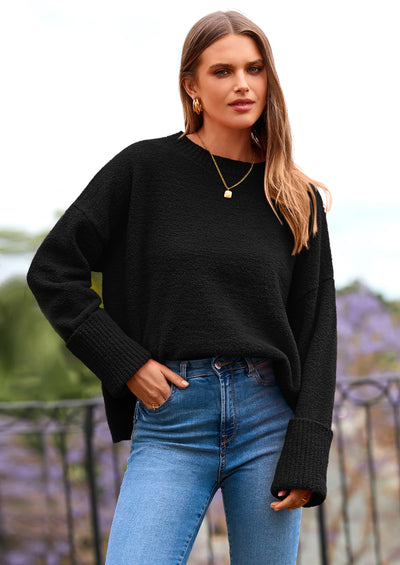 PRETTYGARDEN Women's Fall Oversized Sweaters Casual Crewneck Pullover Long Sleeve Fuzzy Chunky Knit Tops Blouse