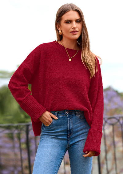 PRETTYGARDEN Women's Fall Oversized Sweaters Casual Crewneck Pullover Long Sleeve Fuzzy Chunky Knit Tops Blouse