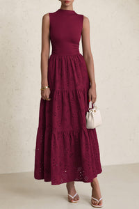 Casual Eyelet Sleeveless Maxi Dress with Pockets