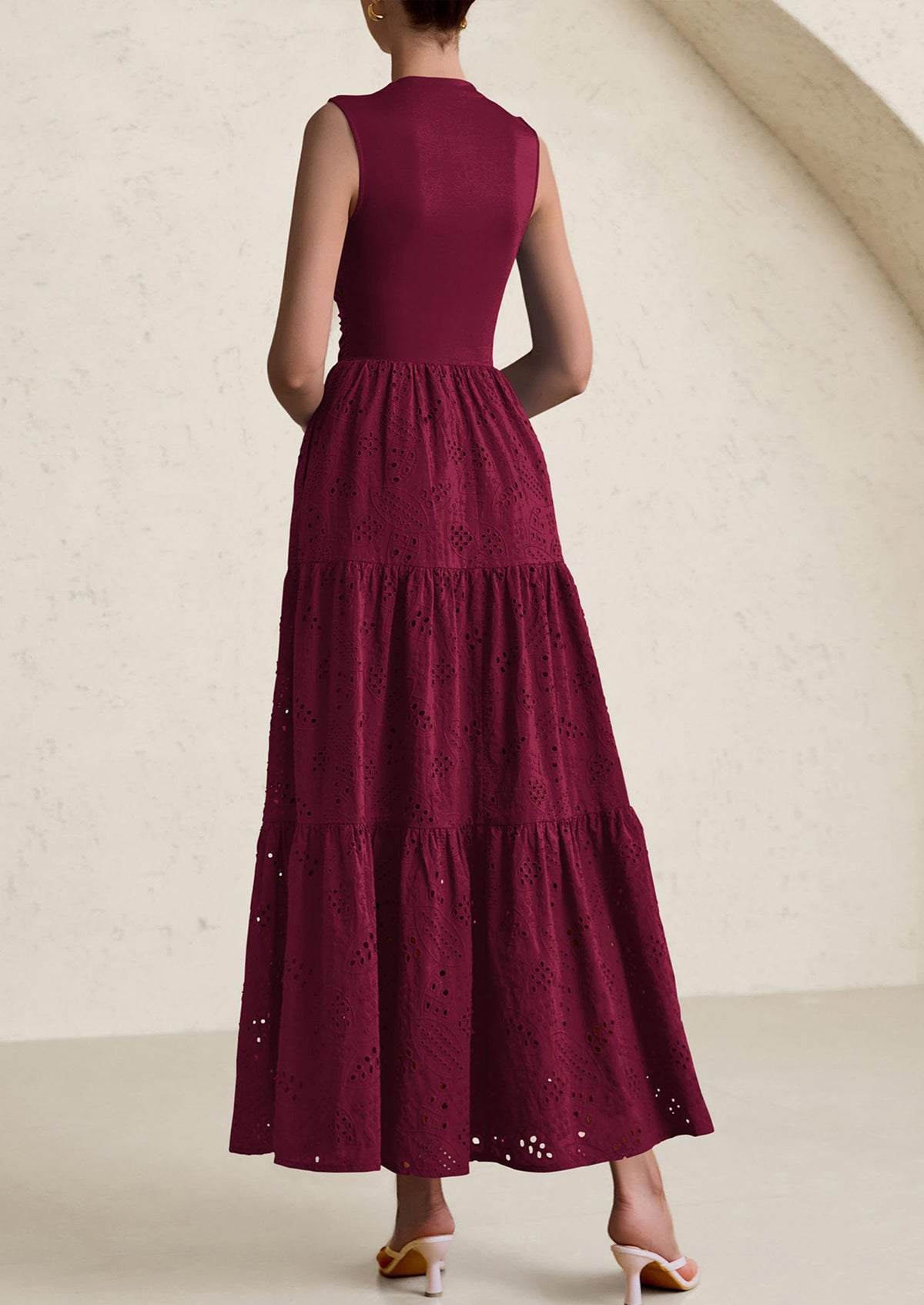 Casual Eyelet Sleeveless Maxi Dress with Pockets