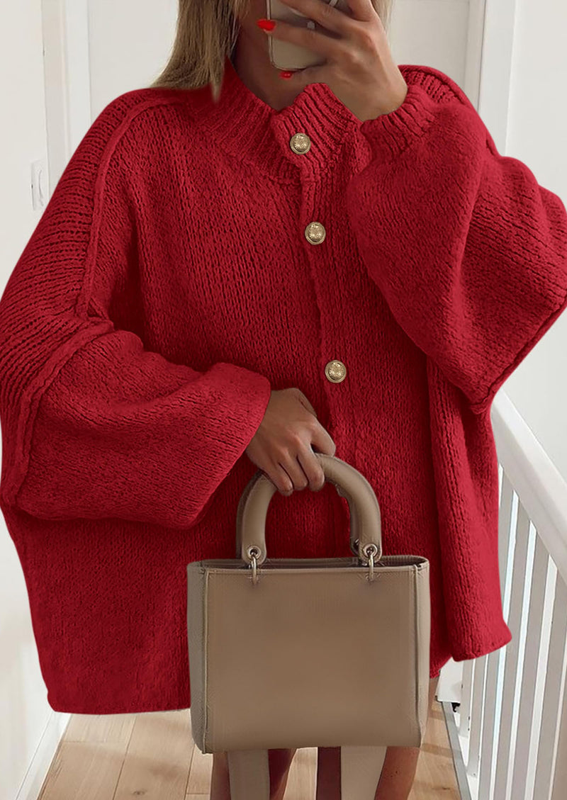 PRETTYGARDEN Women's Winter Button Down Cardigan Sweaters Mock Neck Lantern Long Sleeve Chunky Knit Jacket Trendy Outerwear