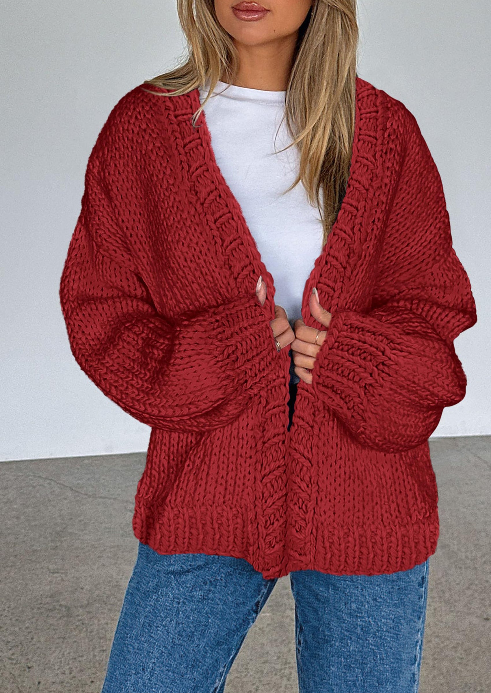 PRETTYGARDEN Cardigan Sweaters for Women Trendy Fall Fashion Long Sleeve Chunky Knit Cardigans Winter Clothing Outfits